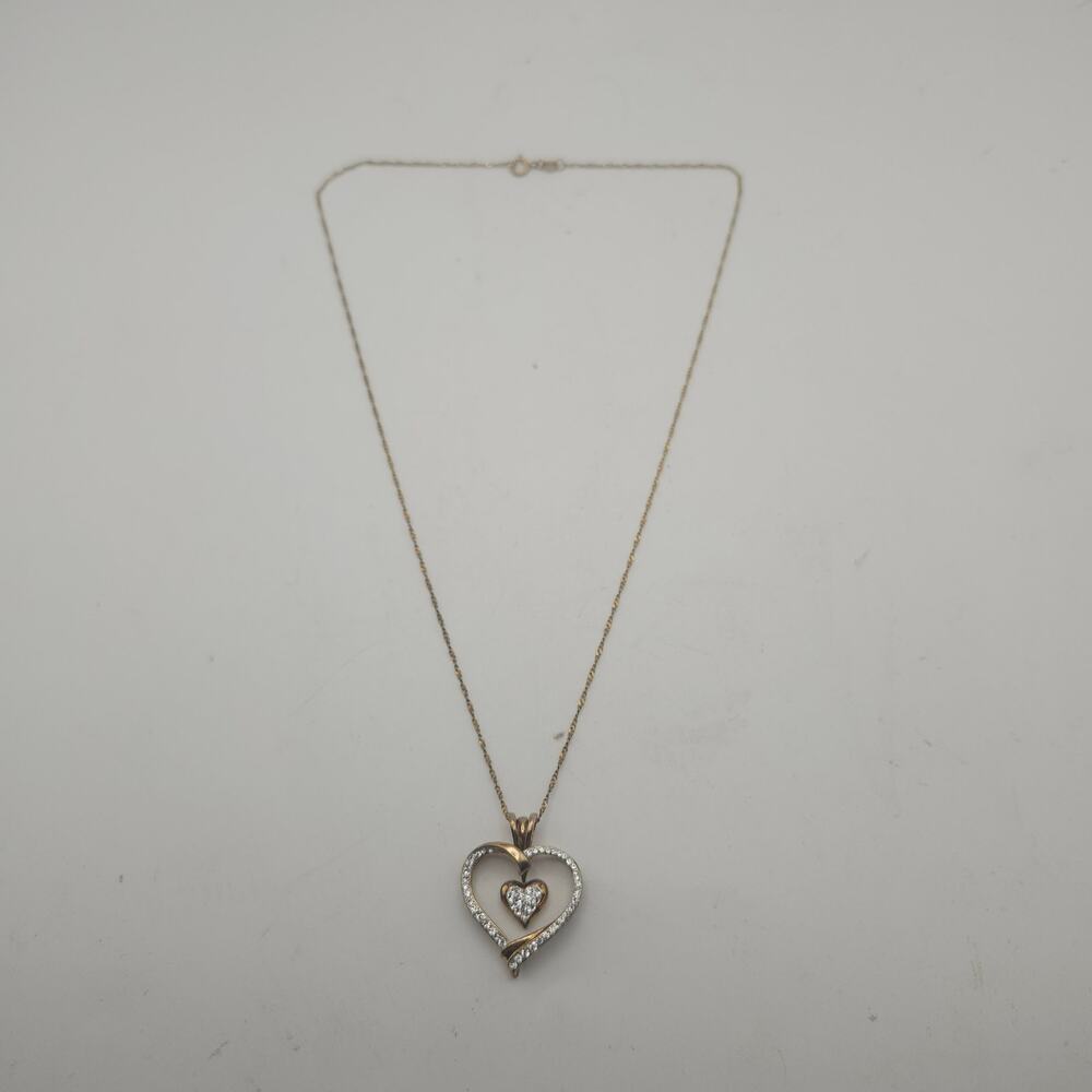 RL‎ 925 Sterling Silver Gold Vermeil Heart CZ Pendant Necklace 18in I Love You